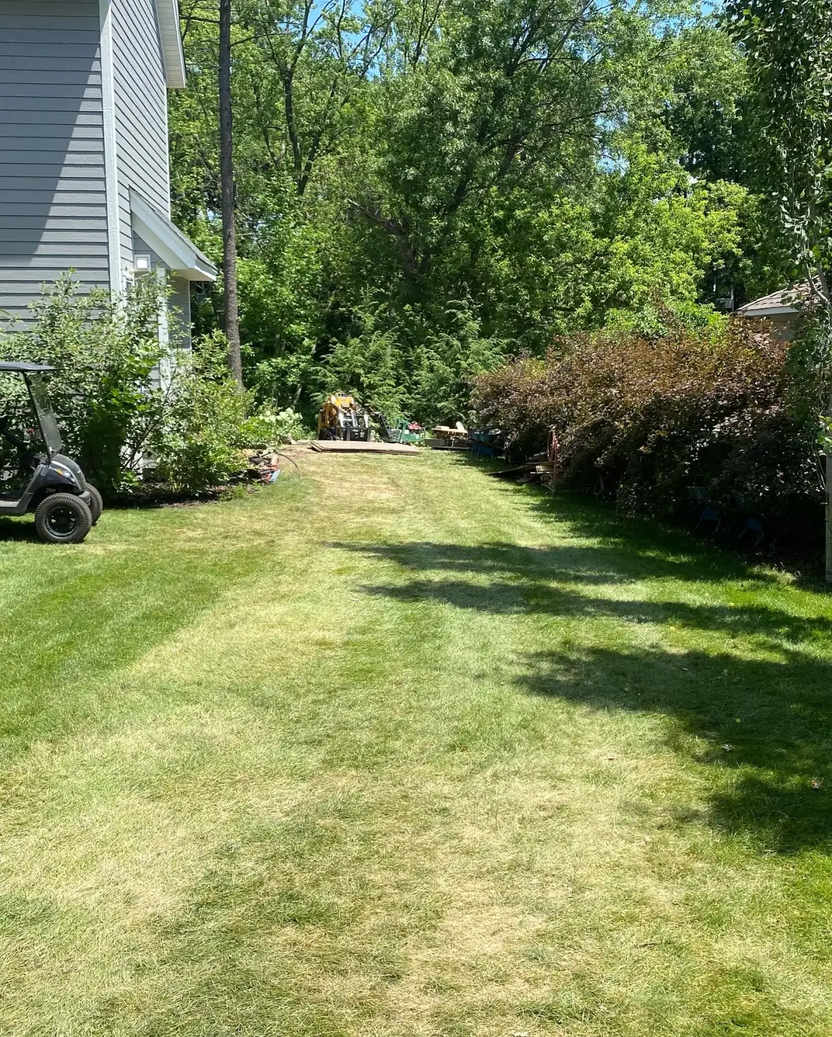 Completed landscape transformation with new patio and plantings