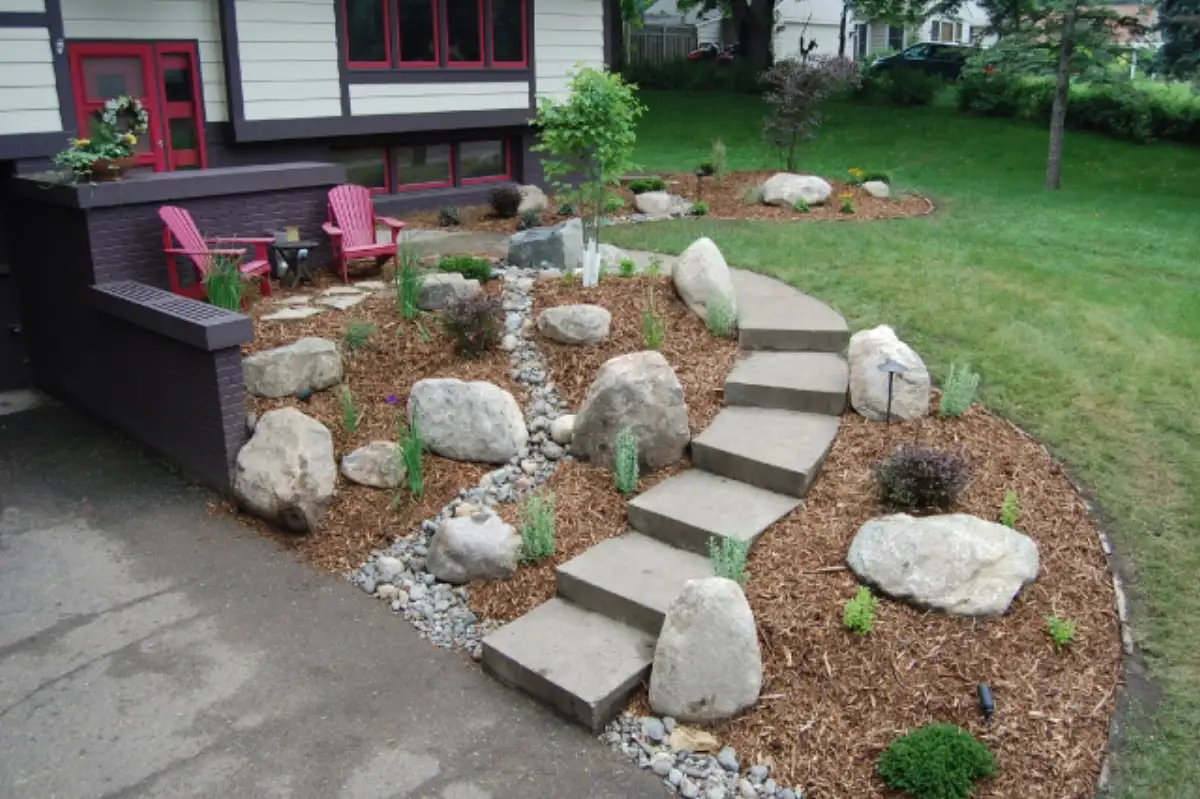 After: Minnetonka front entrance with new pavers and plantings