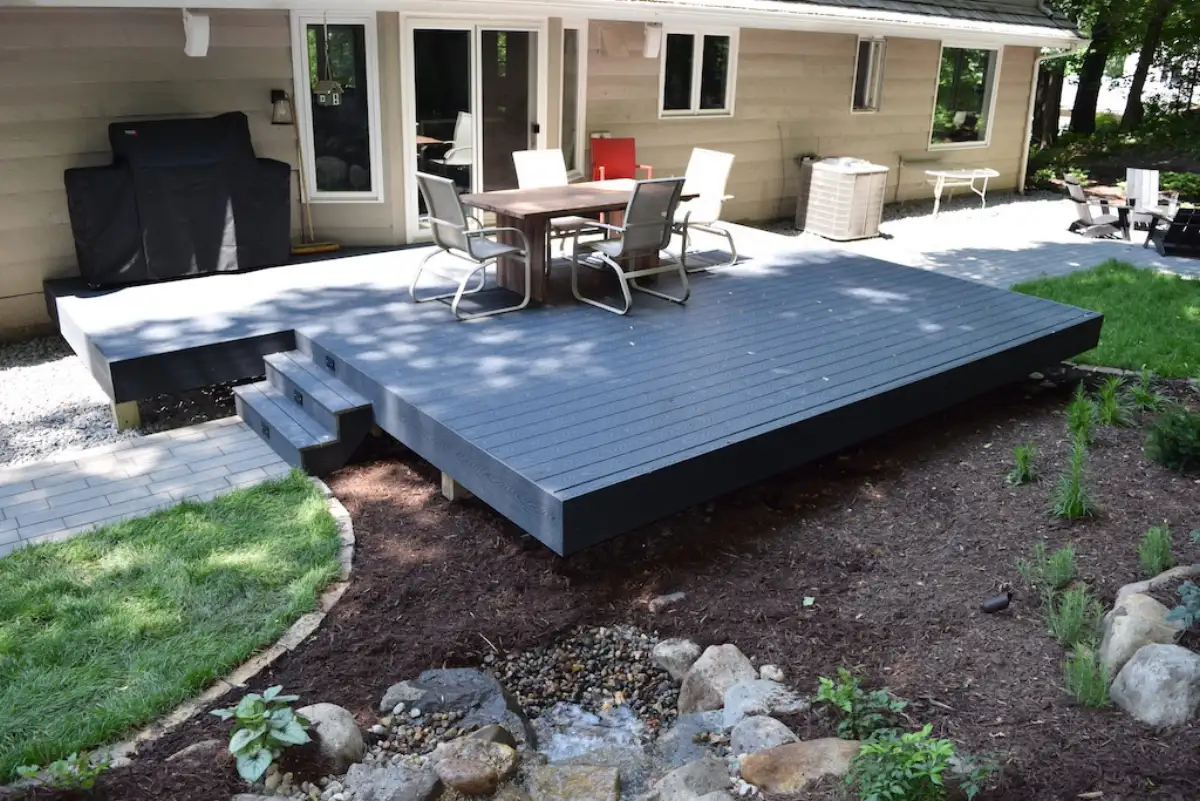 Custom composite deck with metal railing
