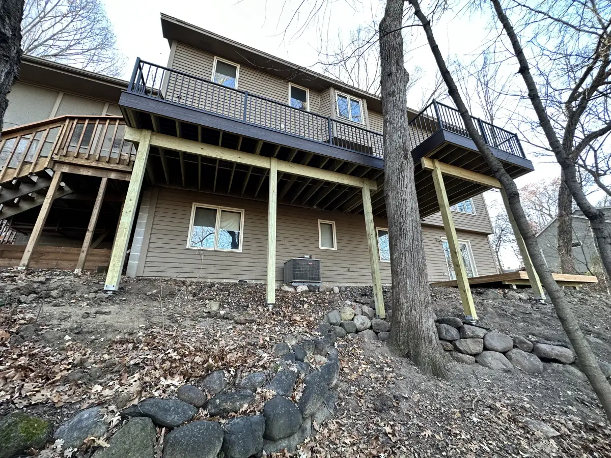 Low-profile deck with integrated planter boxes and lighting