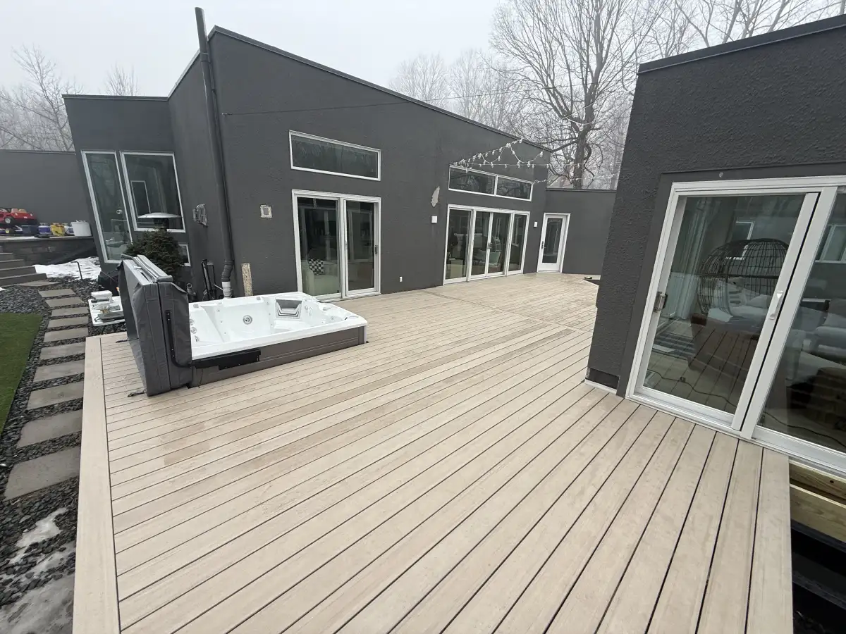 Deck with cable railing and lake view near Wayzata MN