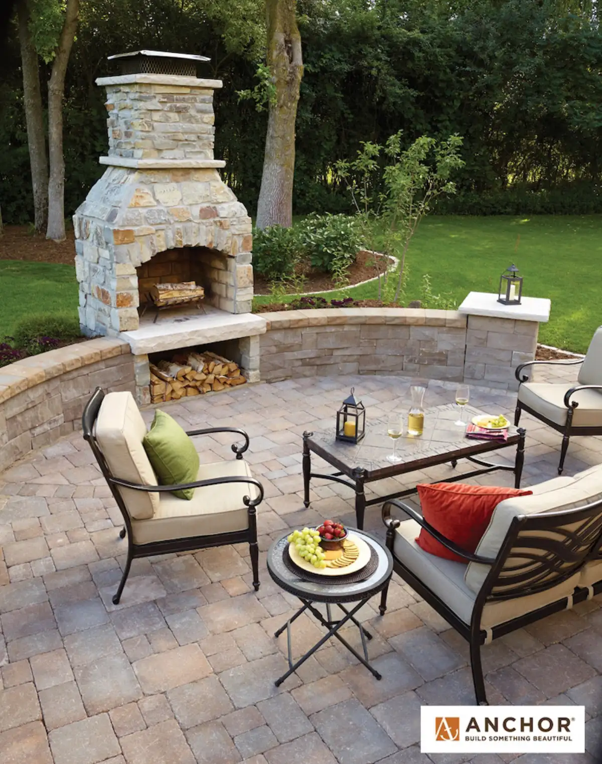 Custom fire pit with seating wall