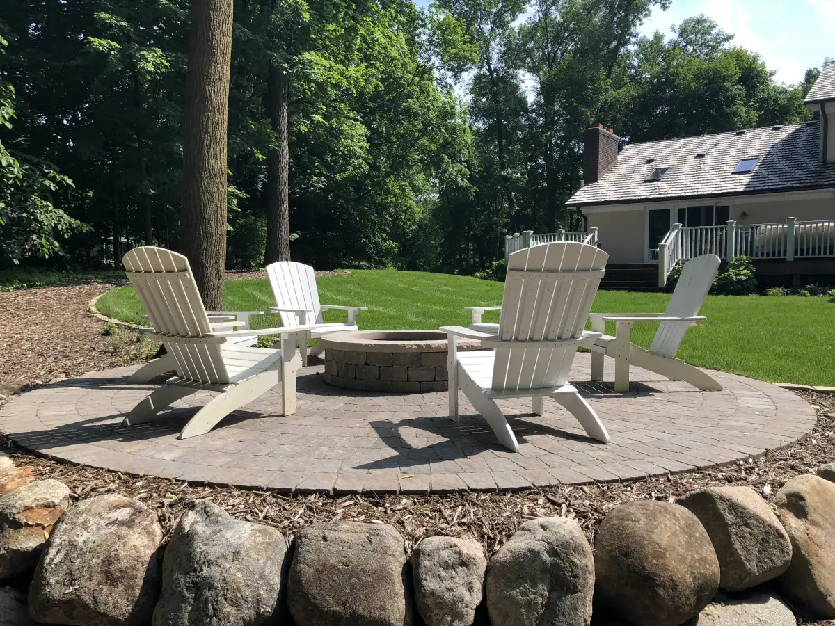 Gas fire feature on paver patio in Minnetonka