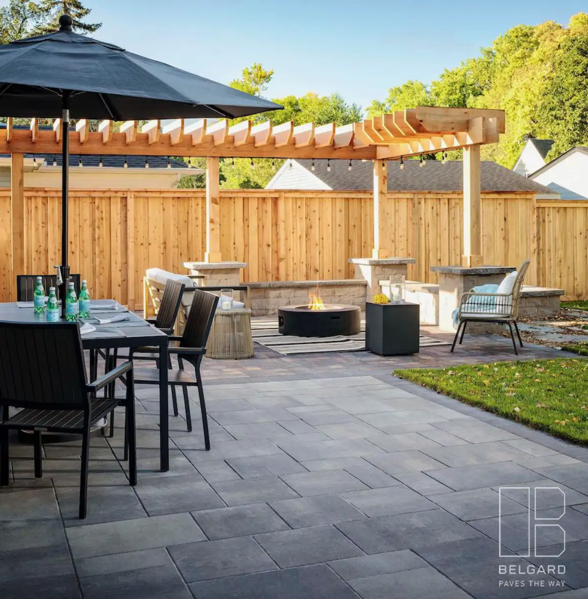 Outdoor entertaining area with fire feature and patio