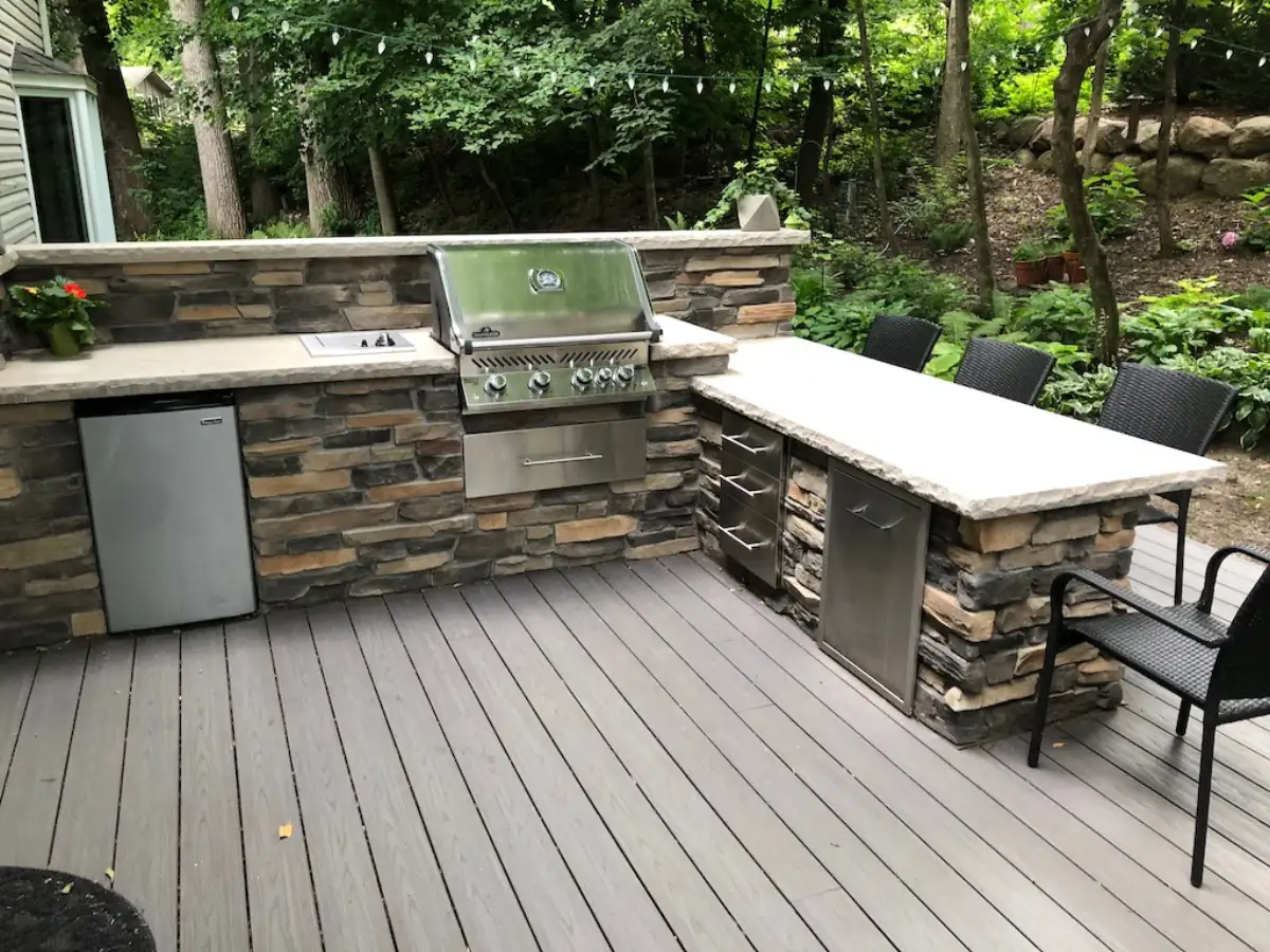 Luxury outdoor living space with multiple zones