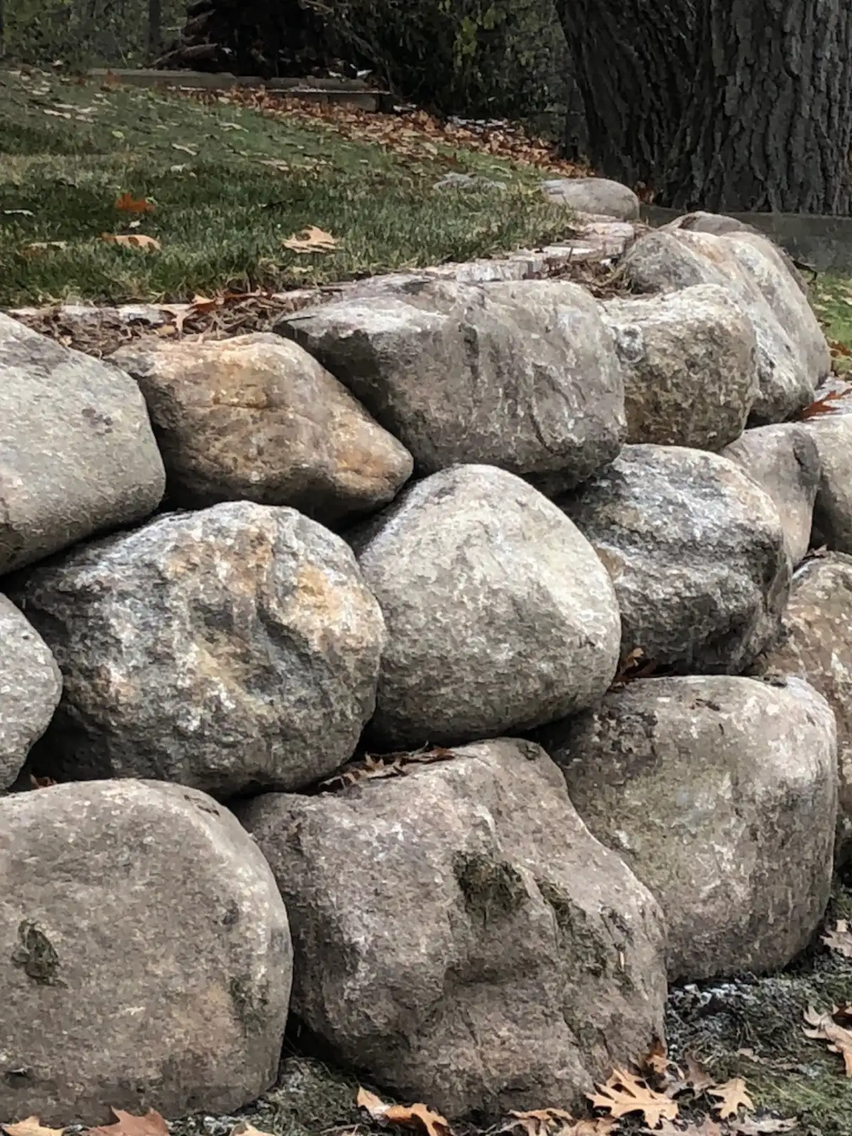 Boulder retaining wall with plantings