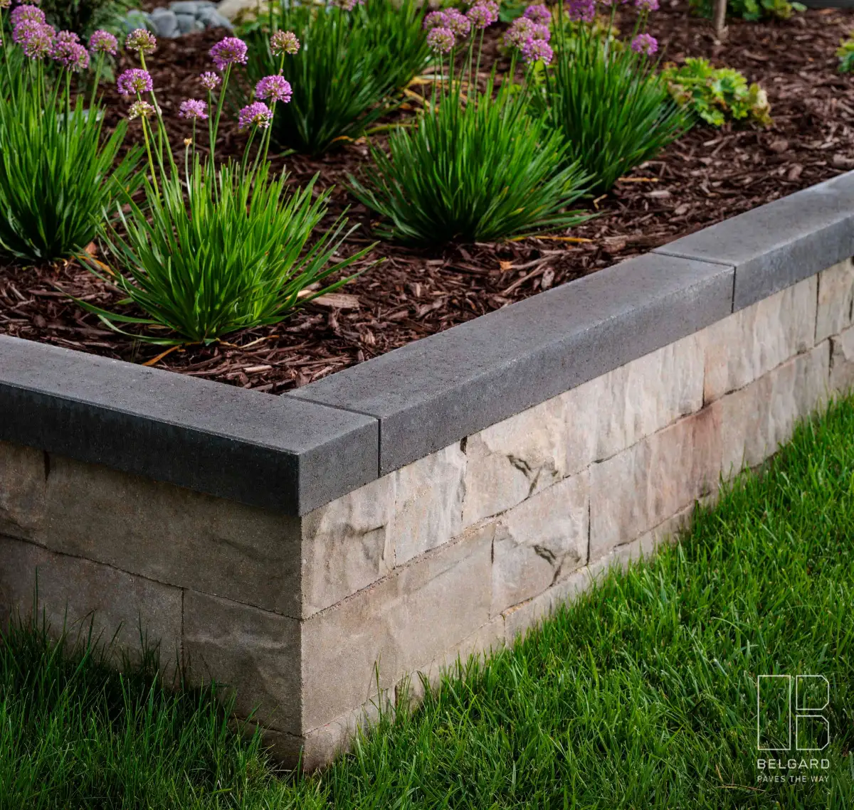 Block retaining wall with cap stone in Shorewood MN