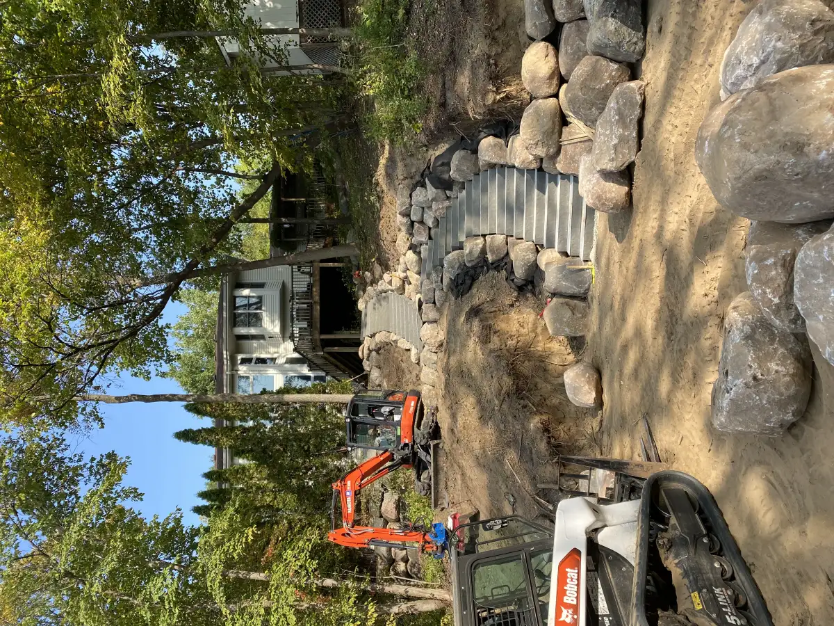 Landscape construction in progress showing base preparation in Minnetonka